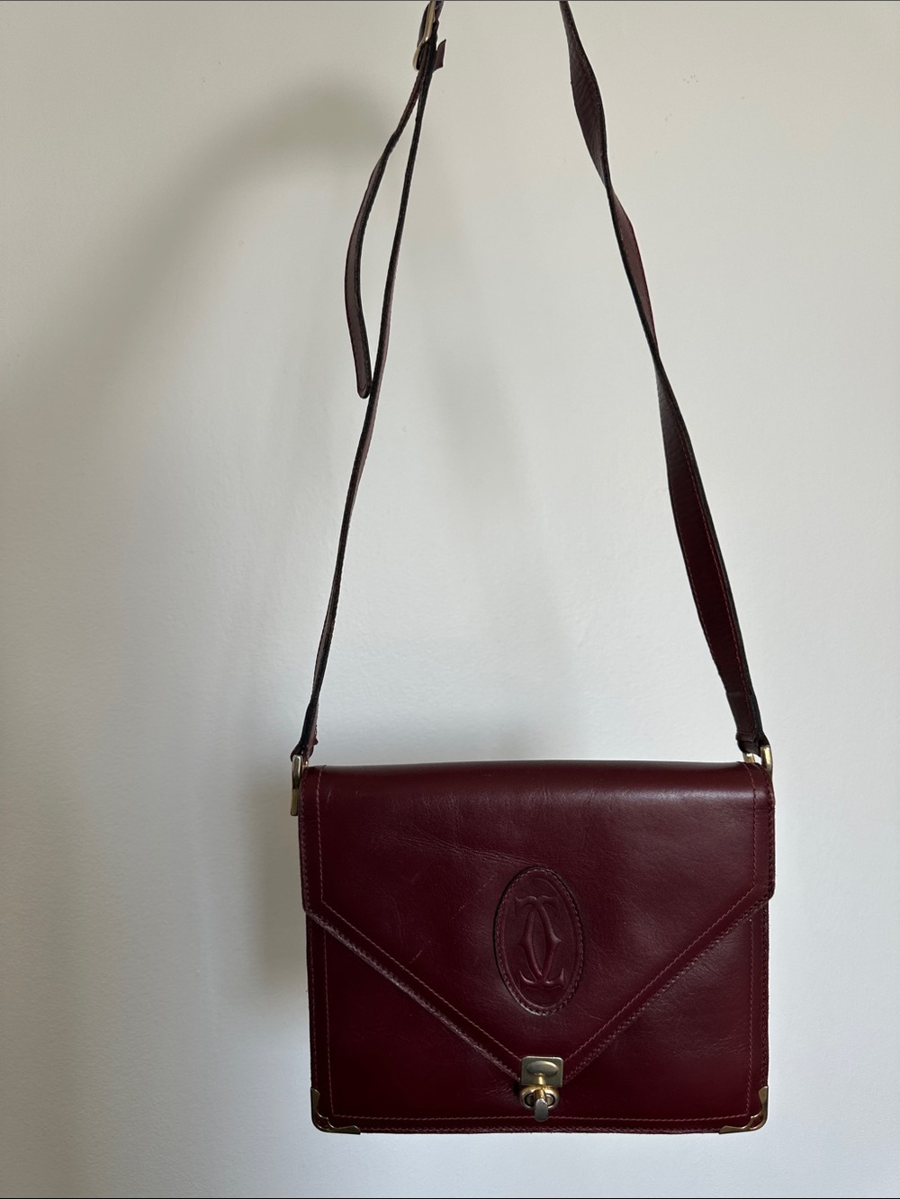 Vintage Cartier Burgundy Leather Crossbody Bag
